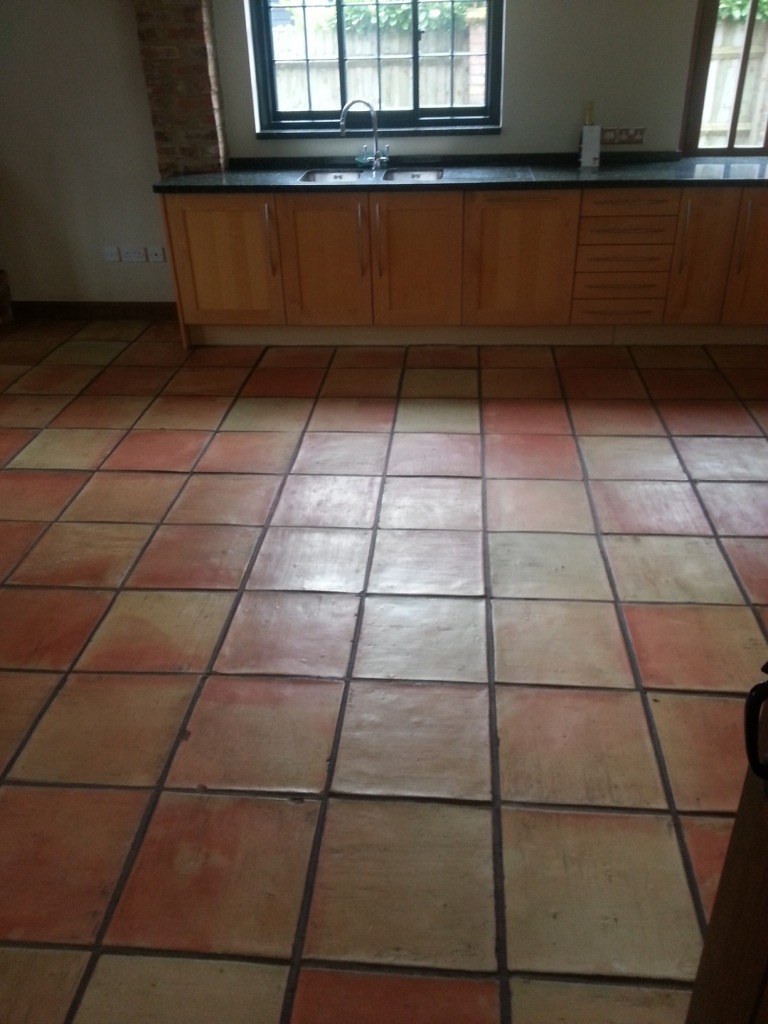 Terracotta Tiled Floor Before Clean and Seal in Bishop Stortford