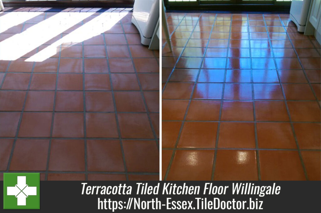 Terracotta Tiled Kitchen Floor Repaired, Cleaned and Sealed in Willingale