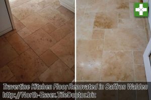 Travertine Tiled Kitchen Floor Before and After Cleaning Saffron Walden